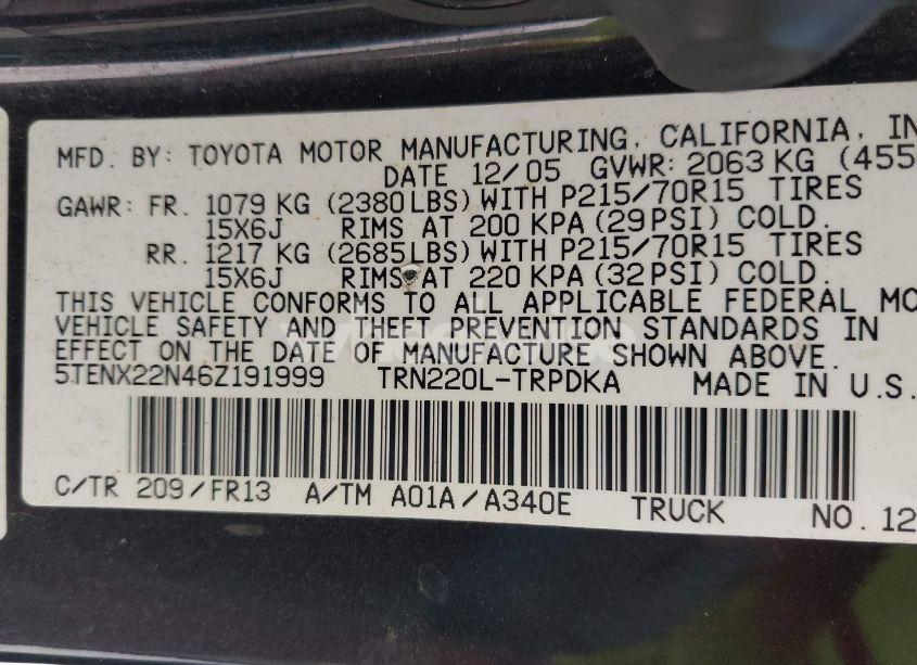 Photo 9 of 2006 Toyota Tacoma (VIN 5TENX22N46Z191999)