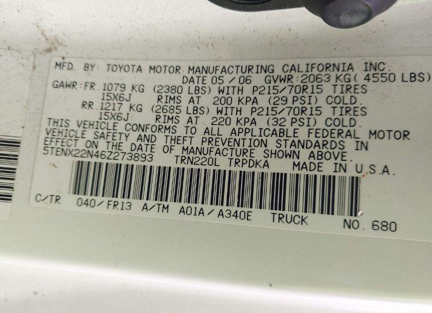 Photo 9 of 2006 Toyota Tacoma N/A (VIN 5TENX22N46Z273893)