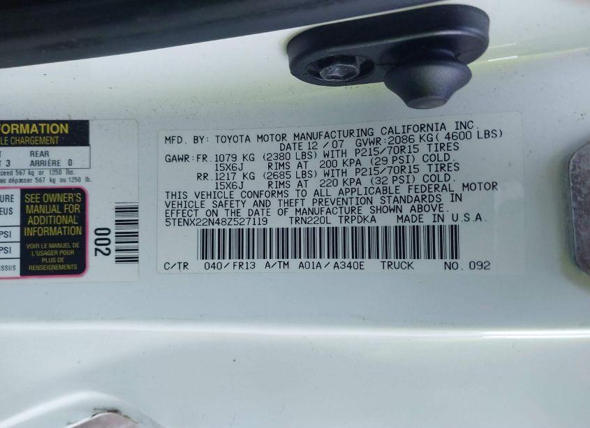 Photo 9 of 2008 Toyota Tacoma (VIN 5TENX22N48Z527119)