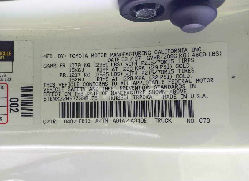 Photo 9 of 2007 Toyota Tacoma N/A (VIN 5TENX22N57Z398175)