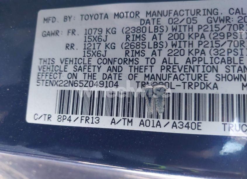 Photo 9 of 2005 Toyota Tacoma (VIN 5TENX22N65Z049104)