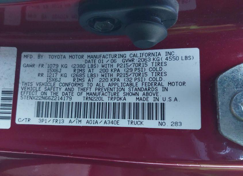 Photo 9 of 2006 Toyota Tacoma N/A (VIN 5TENX22N66Z214179)