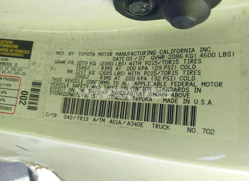 Photo 9 of 2007 Toyota Tacoma N/A (VIN 5TENX22N67Z400757)