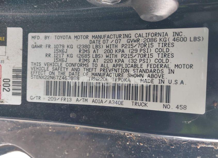 Photo 9 of 2007 Toyota Tacoma N/A (VIN 5TENX22N67Z463888)