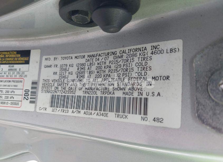 Photo 9 of 2007 Toyota Tacoma N/A (VIN 5TENX22N77Z423352)