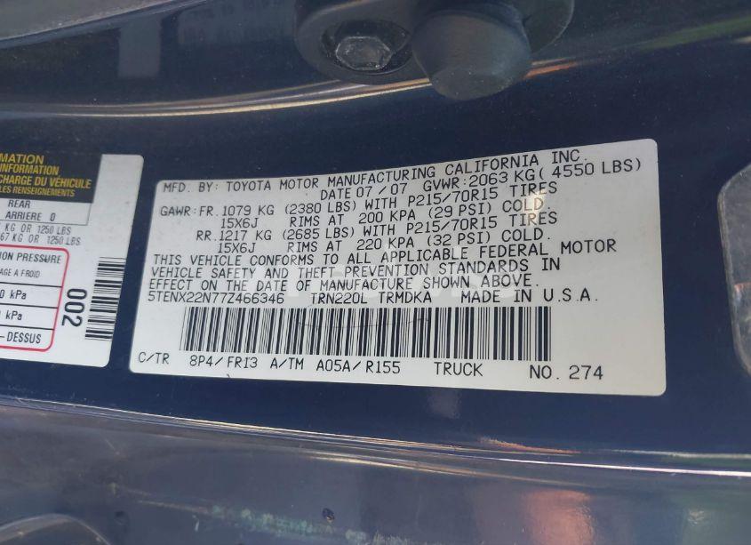 Photo 9 of 2007 Toyota Tacoma N/A (VIN 5TENX22N77Z466346)