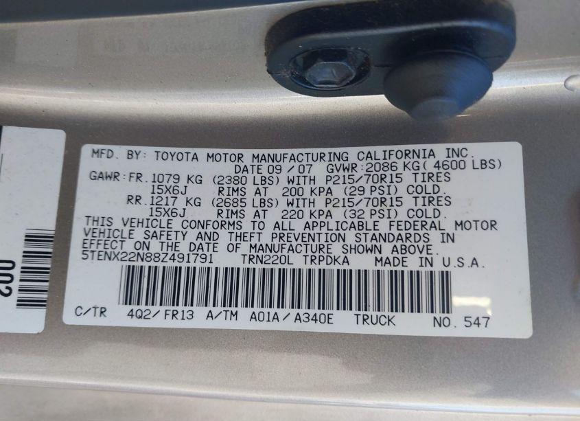 Photo 9 of 2008 Toyota Tacoma (VIN 5TENX22N88Z491791)
