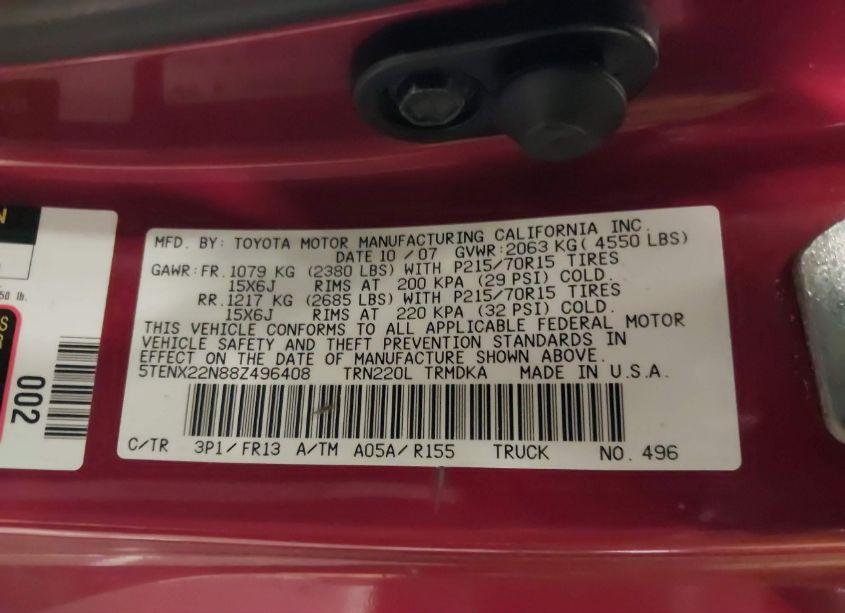 Photo 9 of 2008 Toyota Tacoma (VIN 5TENX22N88Z496408)
