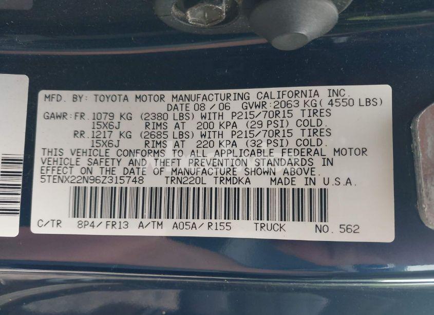 Photo 9 of 2006 Toyota Tacoma (VIN 5TENX22N96Z315748)