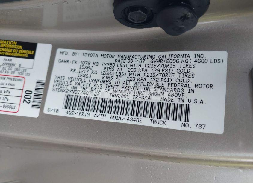 Photo 9 of 2007 Toyota Tacoma N/A (VIN 5TENX22N97Z407122)