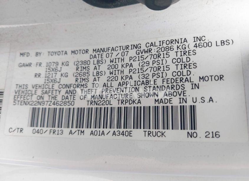 Photo 9 of 2007 Toyota Tacoma N/A (VIN 5TENX22N97Z462850)