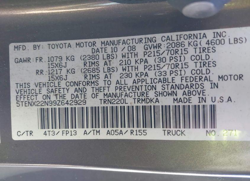 Photo 9 of 2009 Toyota Tacoma (VIN 5TENX22N99Z642929)