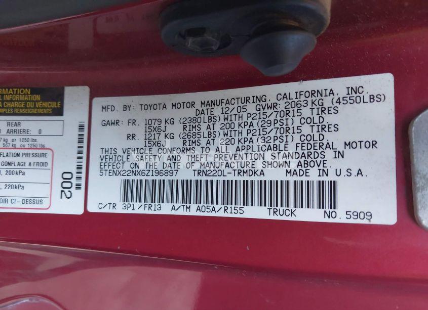 Photo 9 of 2006 Toyota Tacoma (VIN 5TENX22NX6Z196897)