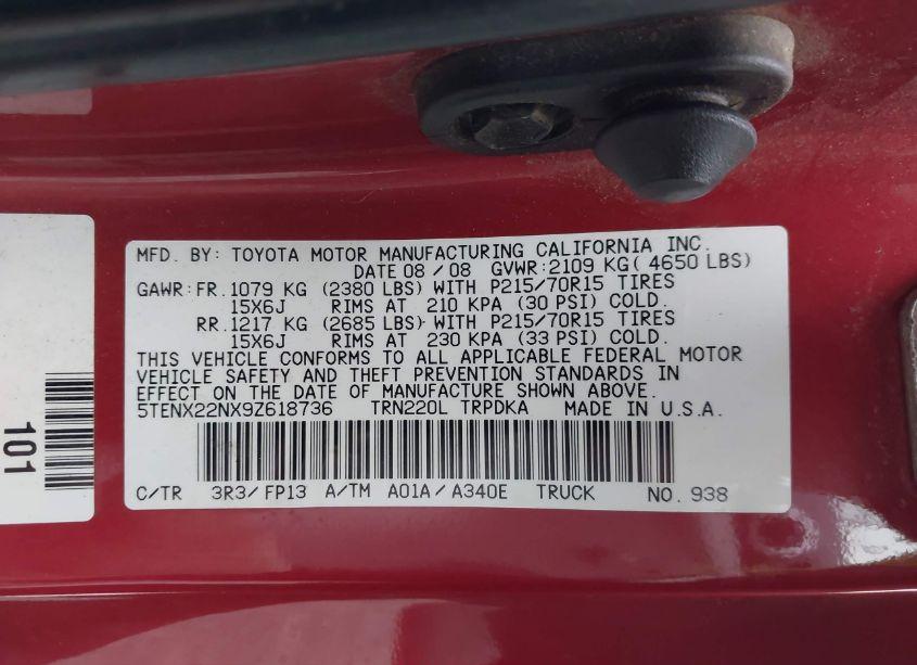 Photo 9 of 2009 Toyota Tacoma (VIN 5TENX22NX9Z618736)