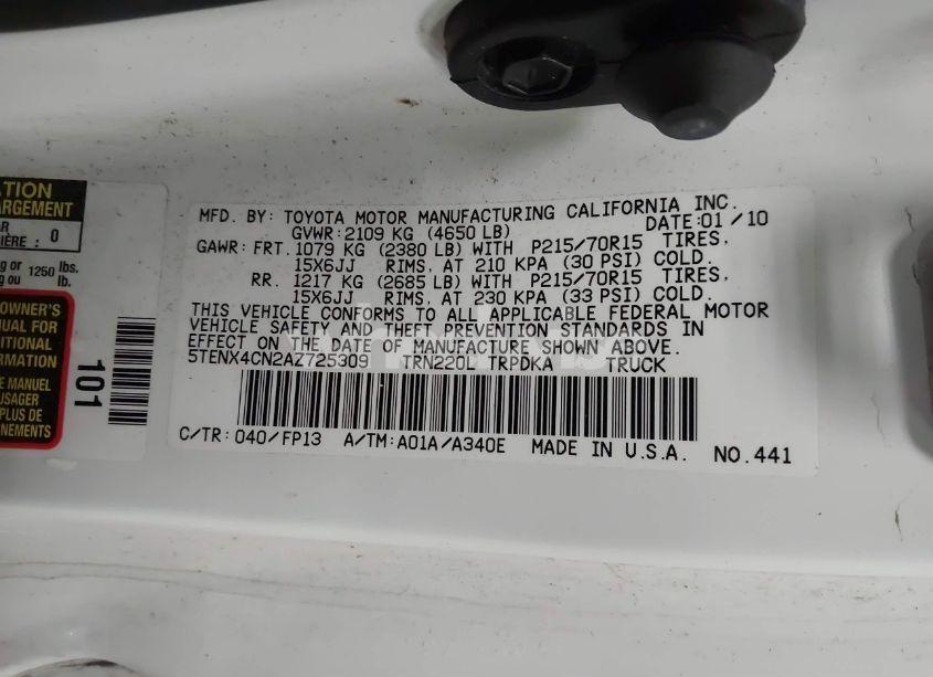 Photo 9 of 2010 Toyota Tacoma (VIN 5TENX4CN2AZ725309)