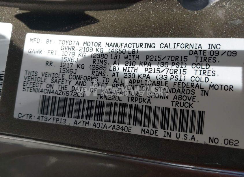 Photo 9 of 2010 Toyota Tacoma (VIN 5TENX4CN4AZ687209)