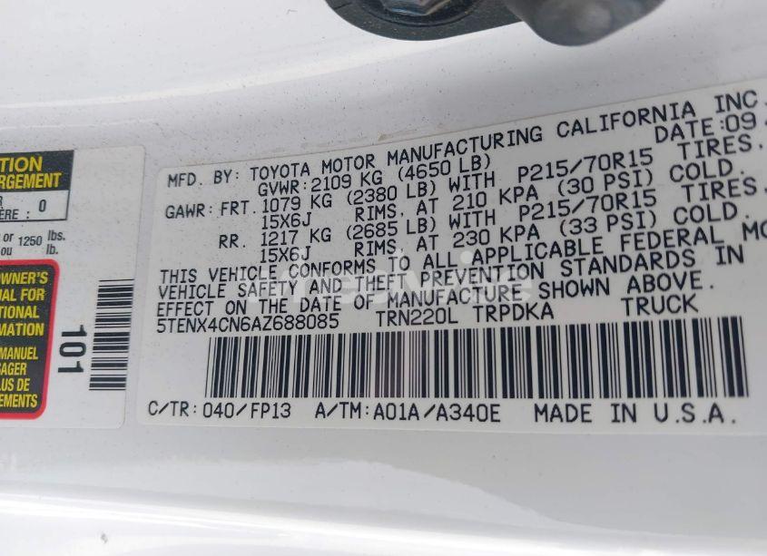 Photo 9 of 2010 Toyota Tacoma (VIN 5TENX4CN6AZ688085)