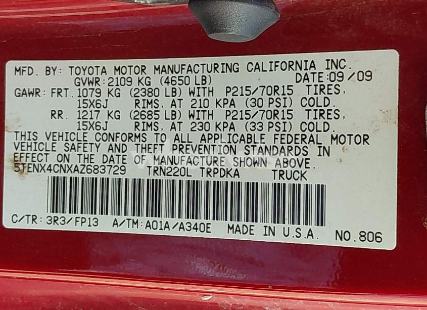 Photo 9 of 2010 Toyota Tacoma (VIN 5TENX4CNXAZ683729)