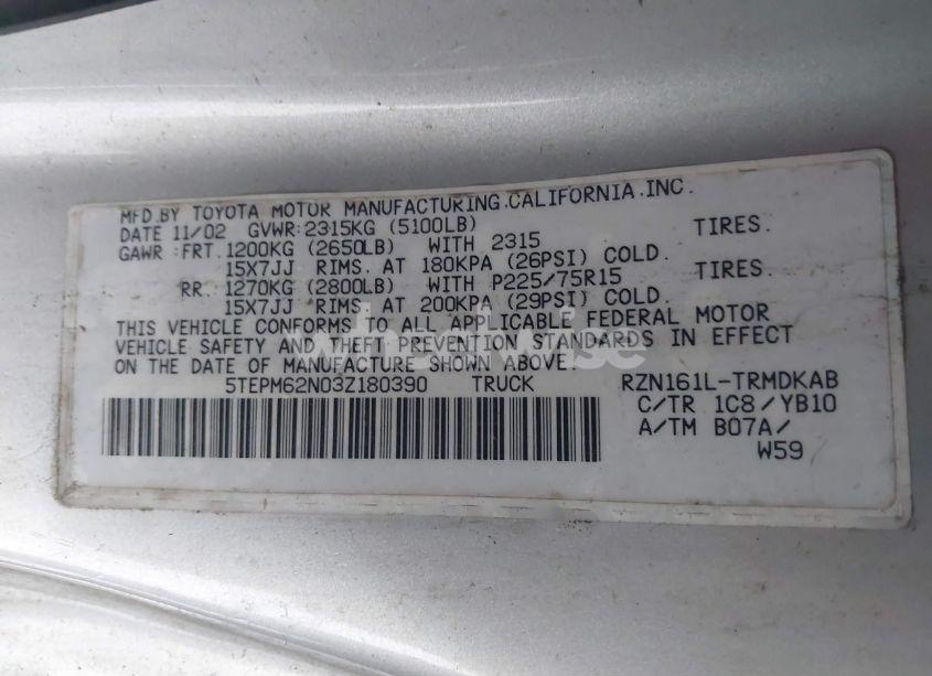 Photo 9 of 2003 Toyota Tacoma (VIN 5TEPM62N03Z180390)
