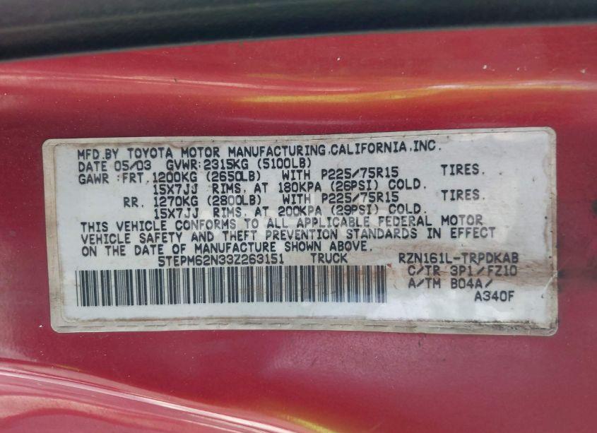 Photo 9 of 2003 Toyota Tacoma (VIN 5TEPM62N33Z263151)