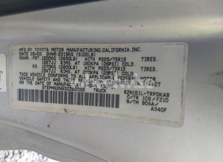 Photo 9 of 2003 Toyota Tacoma (VIN 5TEPM62N83Z262092)