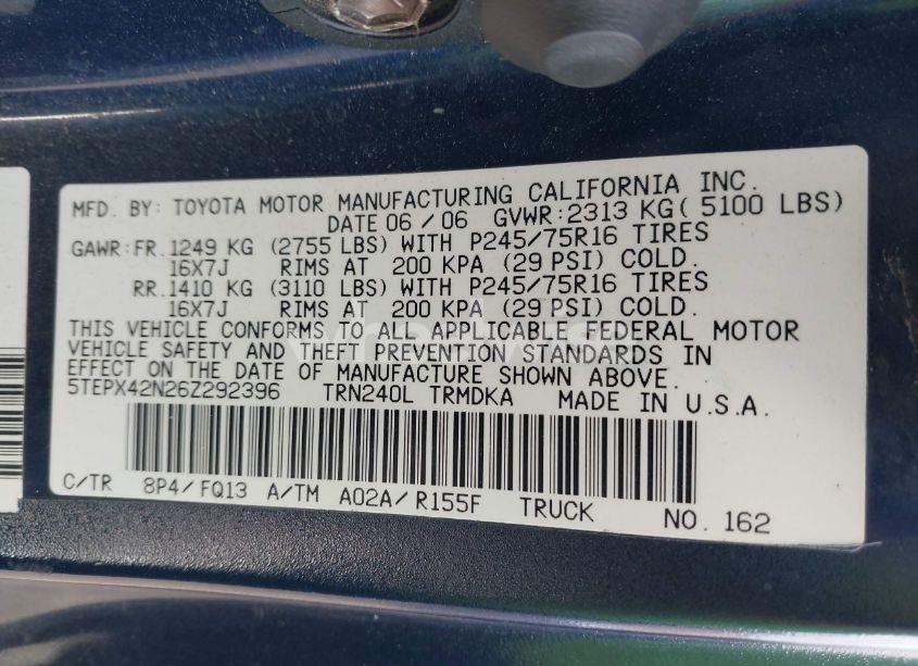 Photo 9 of 2006 Toyota Tacoma (VIN 5TEPX42N26Z292396)