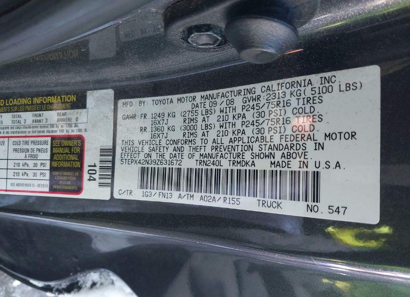 Photo 9 of 2009 Toyota Tacoma (VIN 5TEPX42N39Z631672)