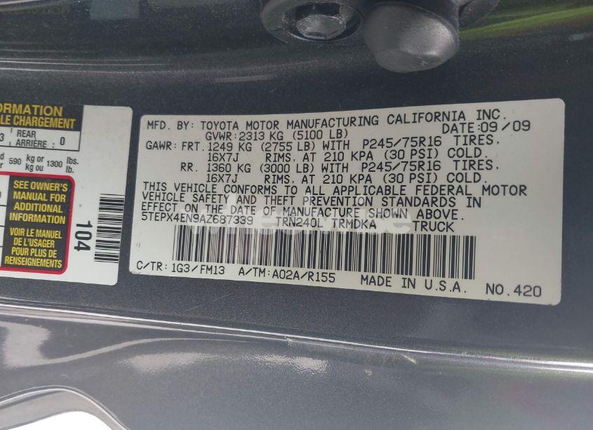 Photo 9 of 2010 Toyota Tacoma (VIN 5TEPX4EN9AZ687339)
