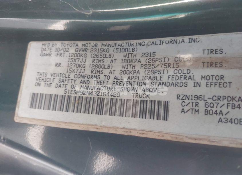 Photo 9 of 2003 Toyota Tacoma PRERUNNER (VIN 5TESM92N43Z164429)