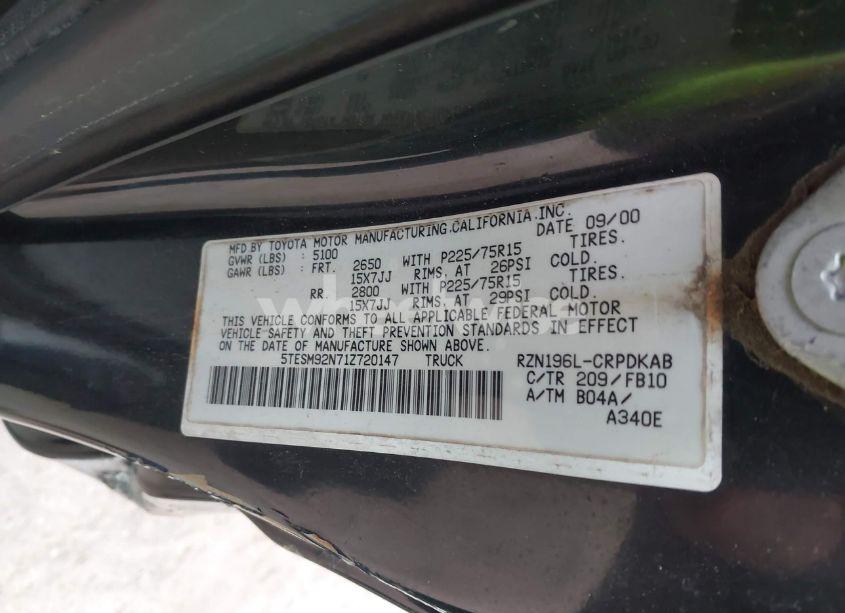 Photo 9 of 2001 Toyota Tacoma PRERUNNER (VIN 5TESM92N71Z720147)