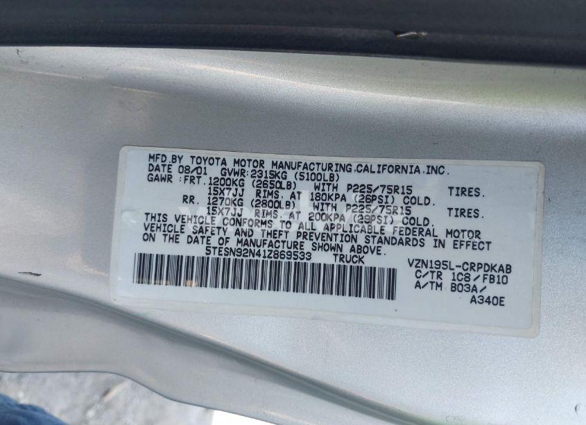 Photo 9 of 2001 Toyota Tacoma PRERUNNER V6 (VIN 5TESN92N41Z869533)