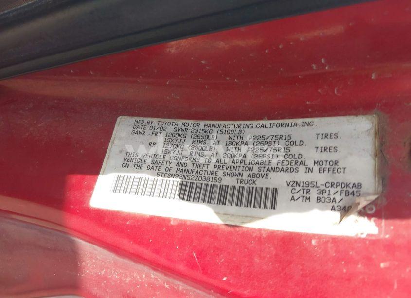 Photo 9 of 2002 Toyota Tacoma PRERUNNER V6 (VIN 5TESN92N52Z038169)
