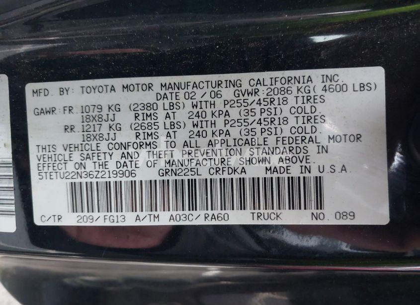 Photo 9 of 2006 Toyota Tacoma V6 (VIN 5TETU22N36Z219906)