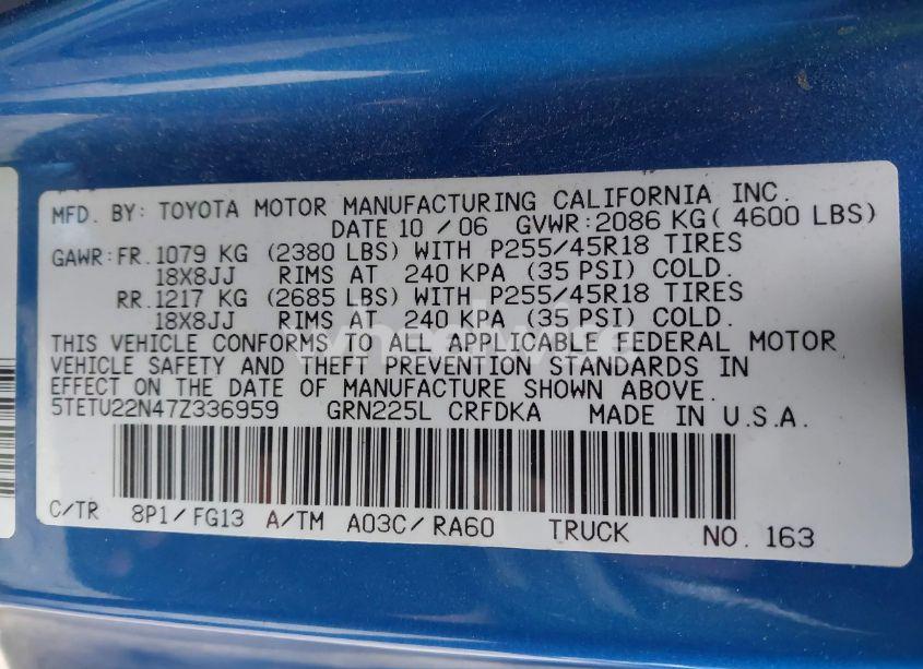 Photo 9 of 2007 Toyota Tacoma X-RUNNER (VIN 5TETU22N47Z336959)