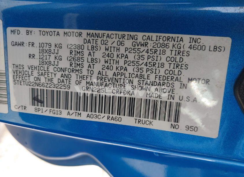 Photo 9 of 2006 Toyota Tacoma V6 (VIN 5TETU22N66Z232259)