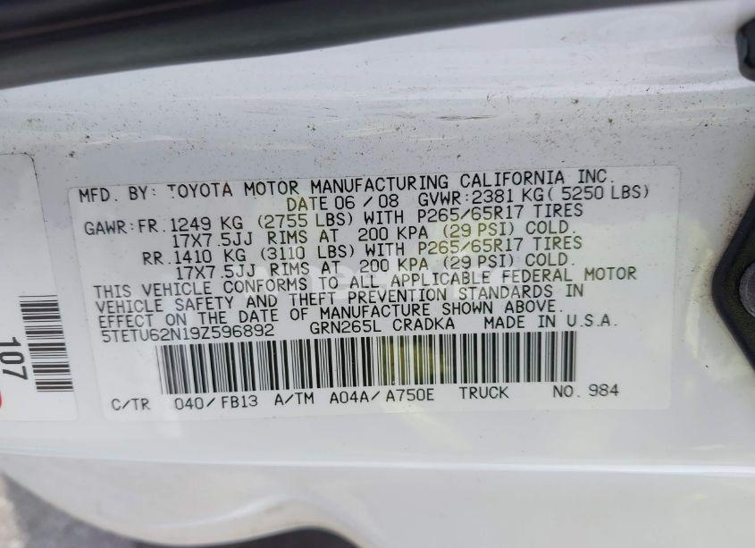 Photo 9 of 2009 Toyota Tacoma PRERUNNER ACCESS CAB (VIN 5TETU62N19Z596892)