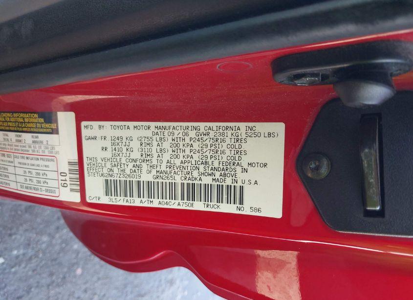 Photo 9 of 2007 Toyota Tacoma PRERUNNER V6 (VIN 5TETU62N67Z326019)