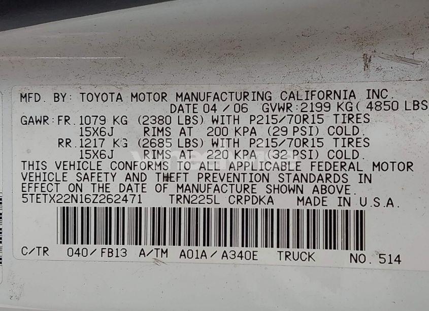 Photo 9 of 2006 Toyota Tacoma (VIN 5TETX22N16Z262471)