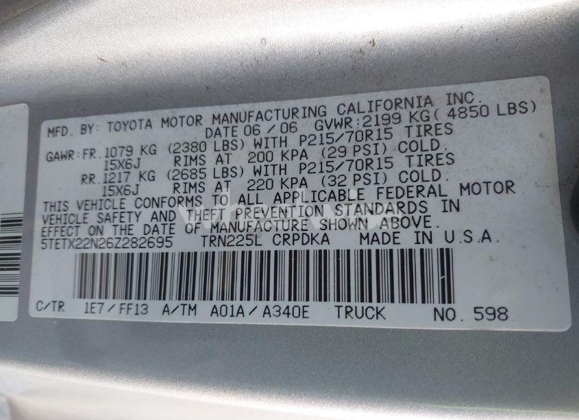 Photo 9 of 2006 Toyota Tacoma ACCESS CAB (VIN 5TETX22N26Z282695)
