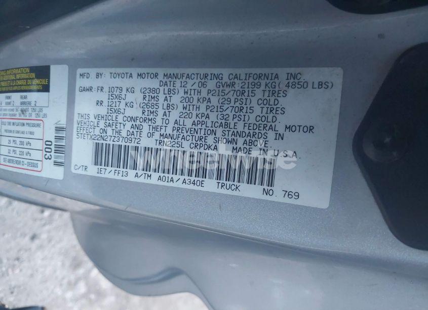 Photo 9 of 2007 Toyota Tacoma N/A (VIN 5TETX22N27Z370972)