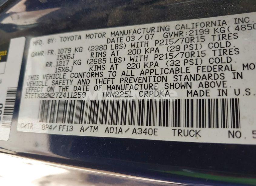 Photo 9 of 2007 Toyota Tacoma N/A (VIN 5TETX22N27Z411259)
