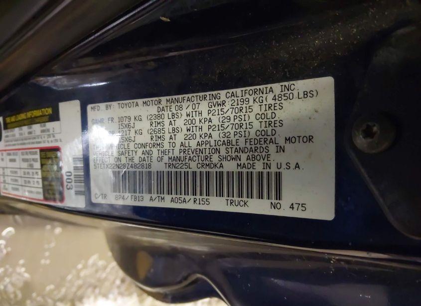 Photo 9 of 2008 Toyota Tacoma (VIN 5TETX22N28Z482818)