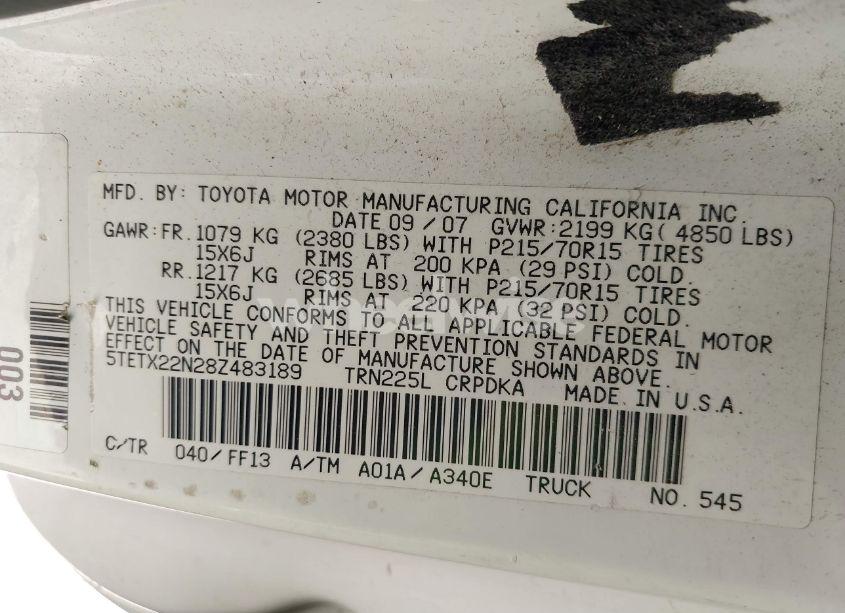 Photo 9 of 2008 Toyota Tacoma (VIN 5TETX22N28Z483189)