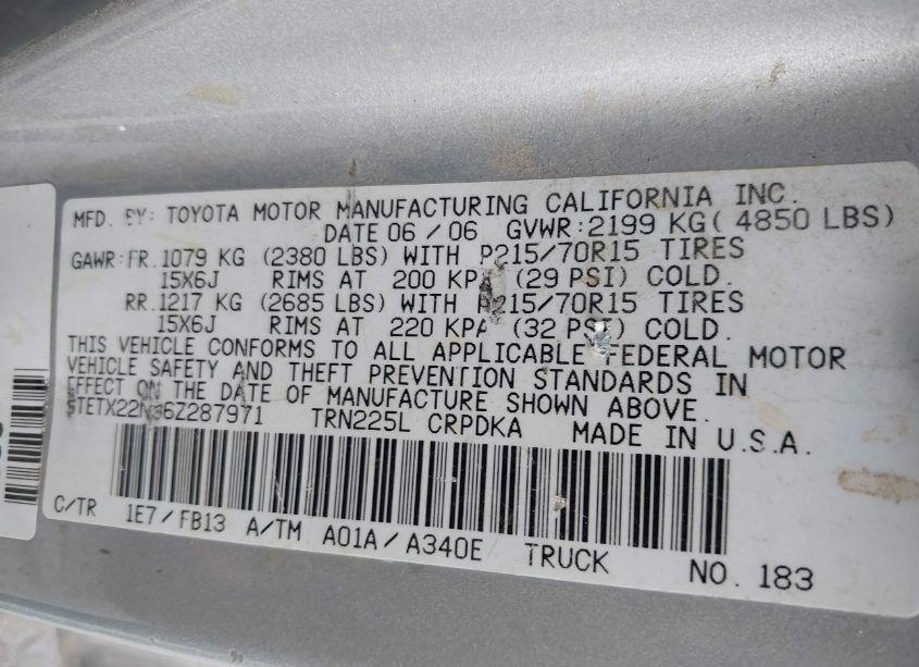 Photo 9 of 2006 Toyota Tacoma N/A (VIN 5TETX22N36Z287971)