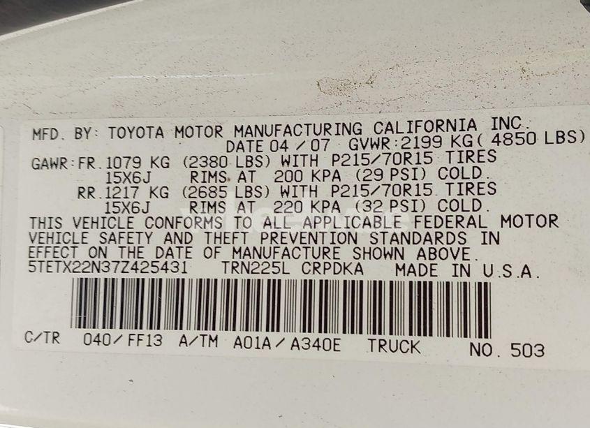 Photo 9 of 2007 Toyota Tacoma N/A (VIN 5TETX22N37Z425431)