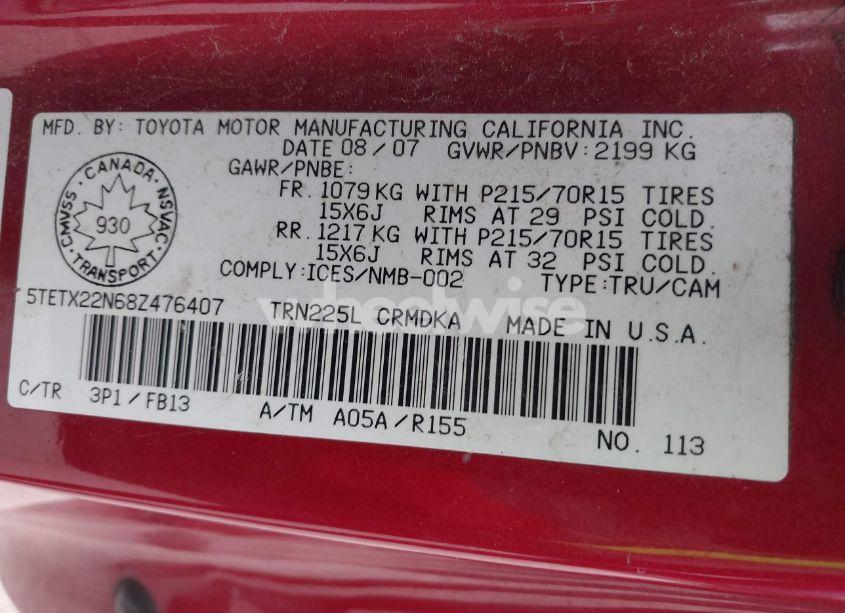 Photo 9 of 2008 Toyota Tacoma (VIN 5TETX22N68Z476407)