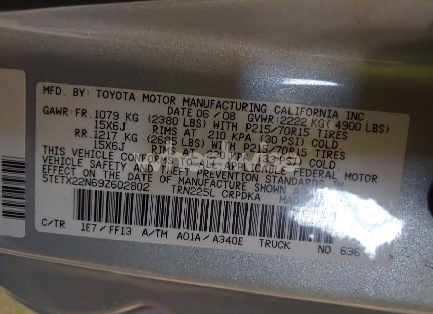 Photo 9 of 2009 Toyota Tacoma (VIN 5TETX22N69Z602802)
