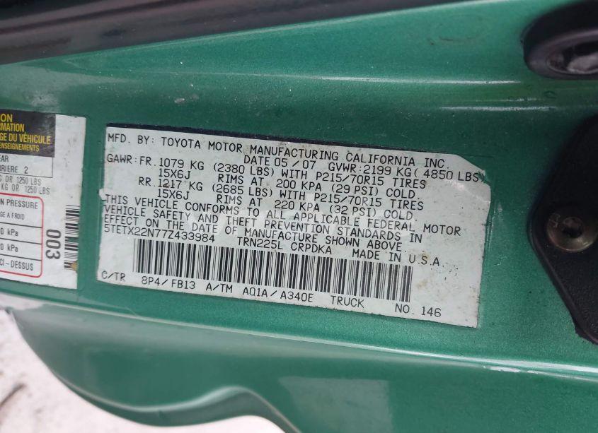 Photo 9 of 2007 Toyota Tacoma N/A (VIN 5TETX22N77Z433984)