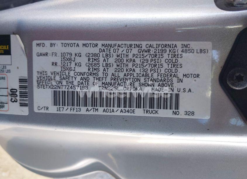 Photo 9 of 2007 Toyota Tacoma N/A (VIN 5TETX22N77Z457198)