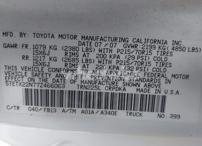 Photo 9 of 2007 Toyota Tacoma N/A (VIN 5TETX22N77Z466063)